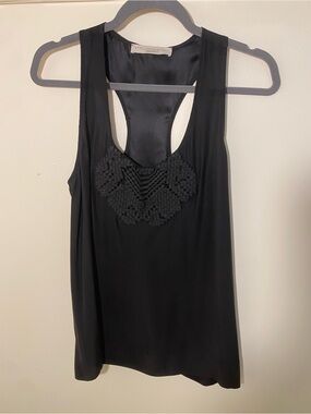 Stella McCartney Black w/crochet front detail Racerback Silk Tank